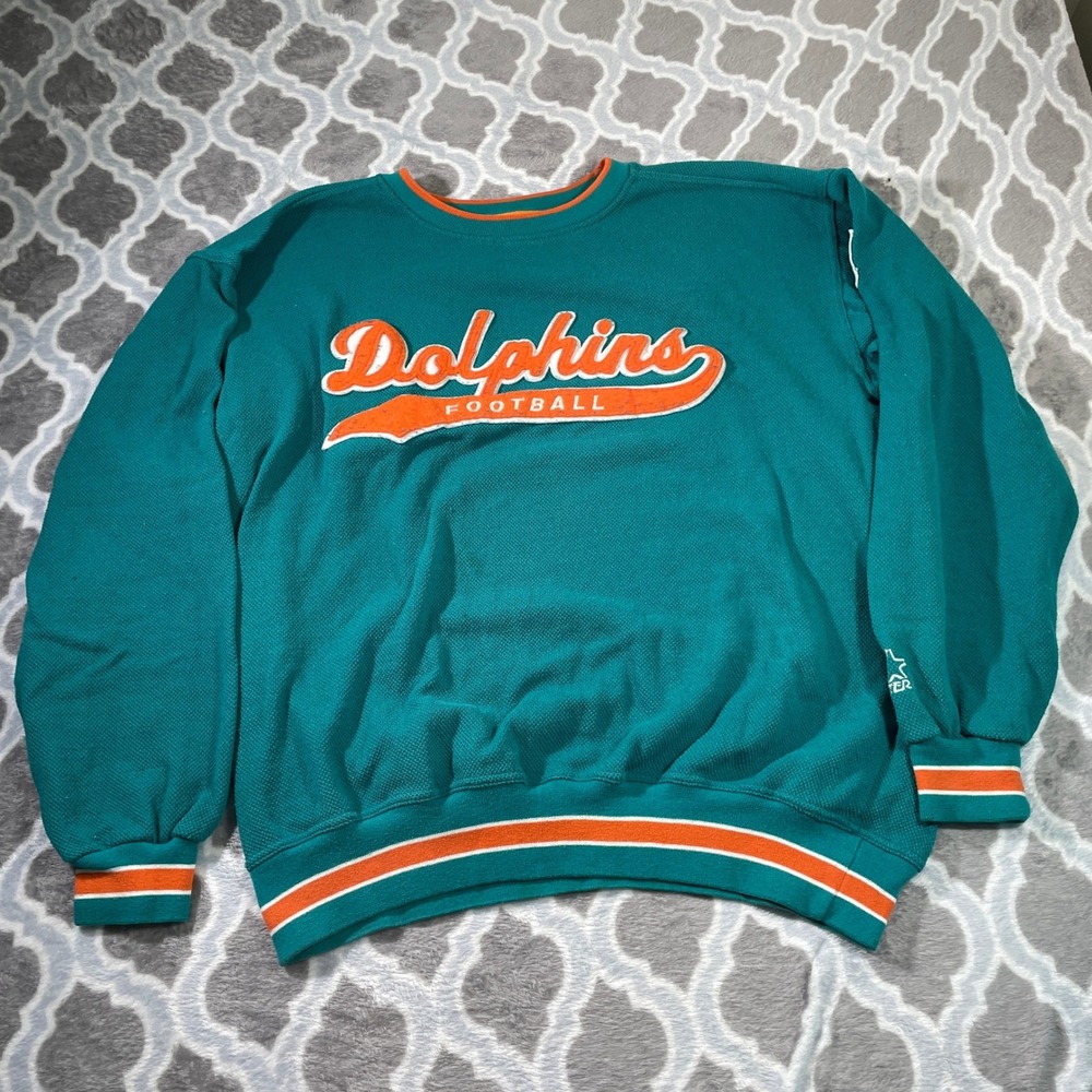 Starter Miami Dolphins Sweatshirt Mens XL Teal Vintage NFL Pro Line Waffle Knit